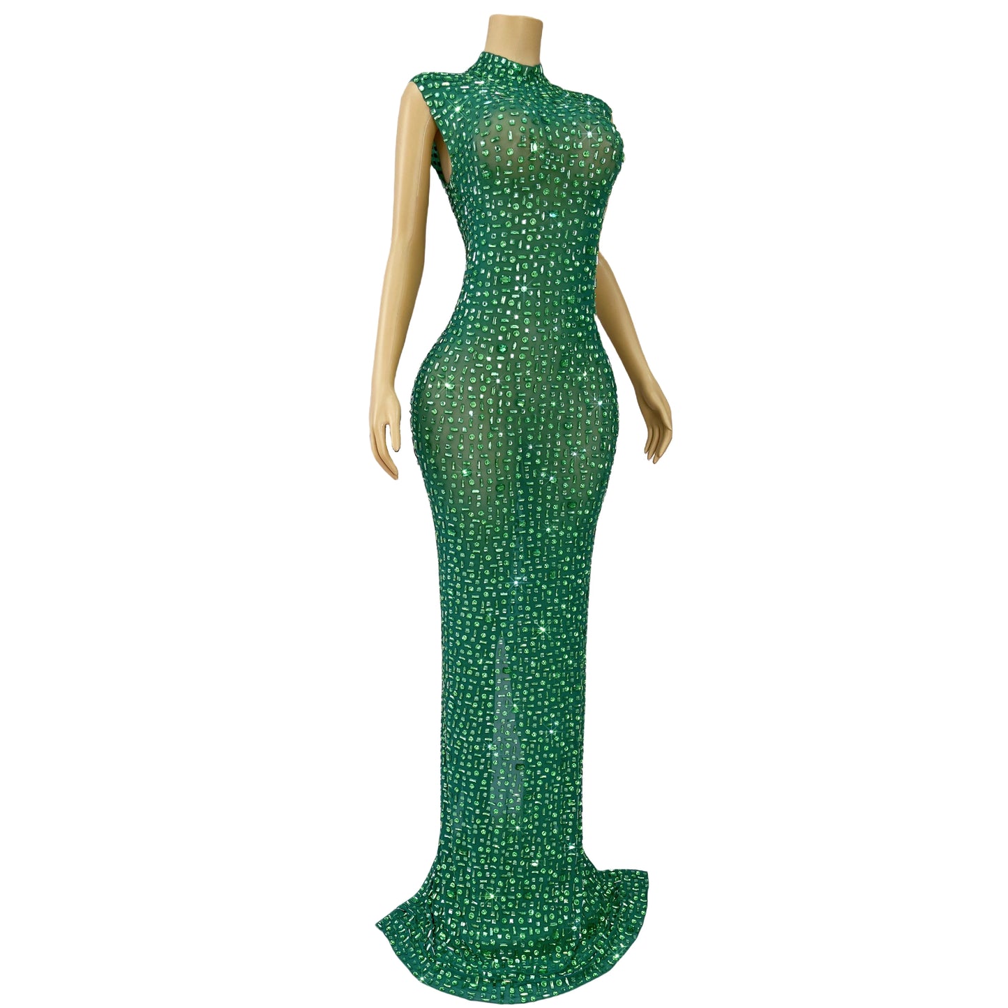 DCDI 7 Colors Full Rhinestones Luxury Celebrate Long Train Evening Gown