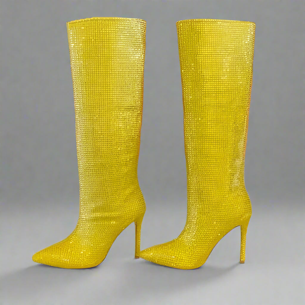 DCDI Crushed Diamonds Studded Knee High Stiletto Boots
