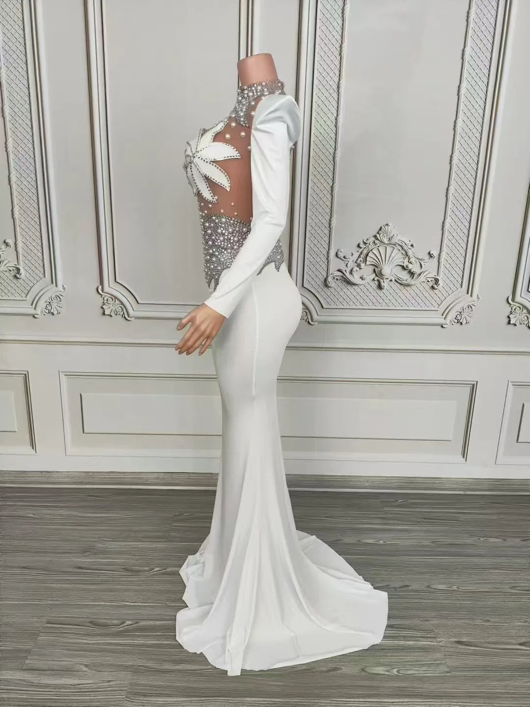 DCDI Magnolias Sparkly Rhinestones Pearls Floor Length Evening Gown