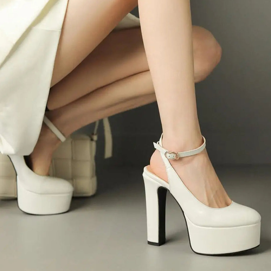 DS Designer Cairo Luxury Slingback Platform Chunky Pumps