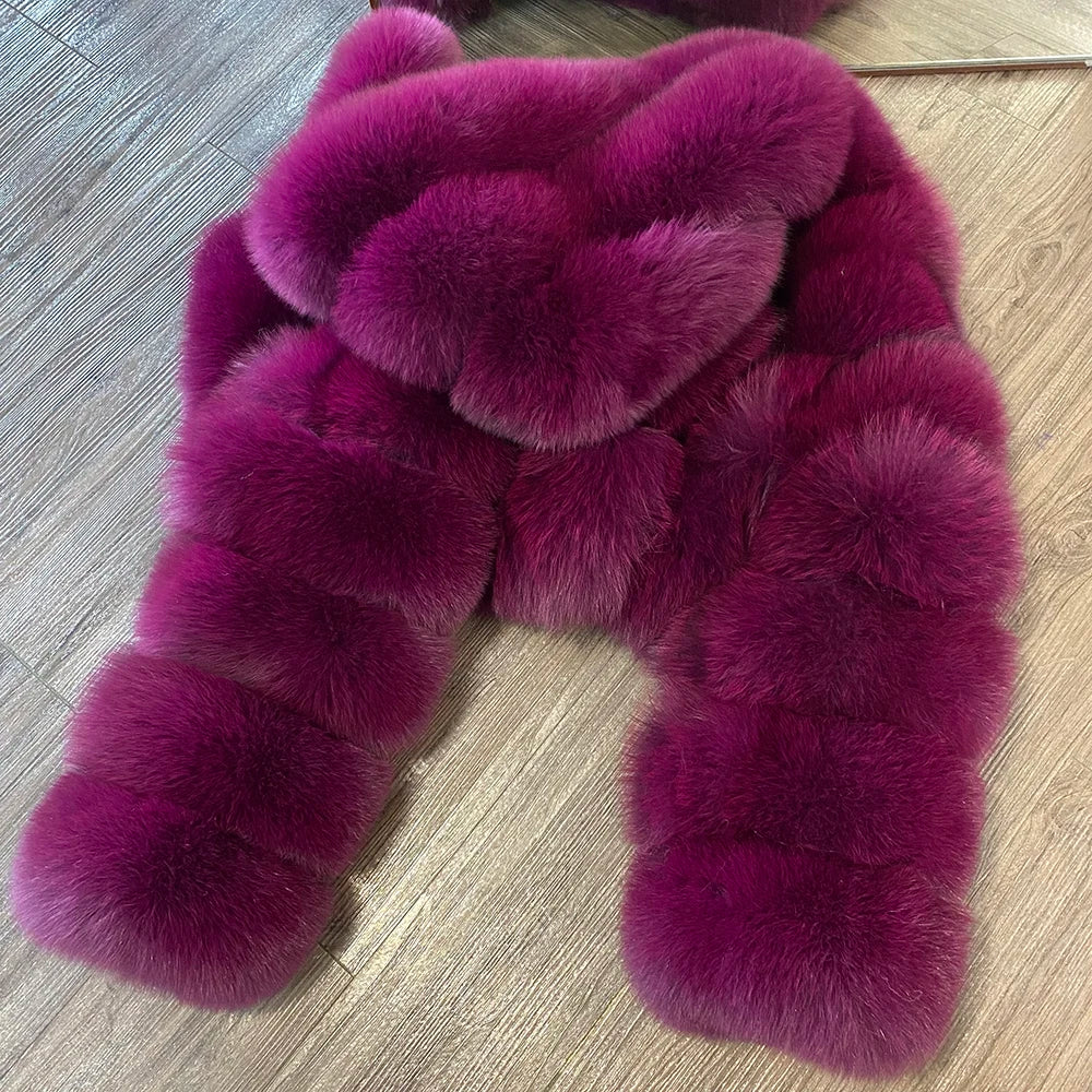 DS Designer 25427 Winter Luxury Hooded Fox Fur Jacket
