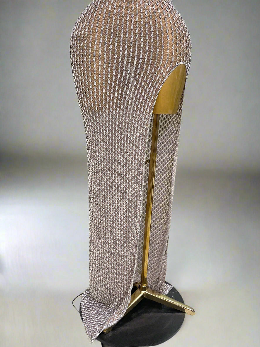 DCDI 888-2025 Luxurious Full Diamond Mesh Transparent Evening Gown