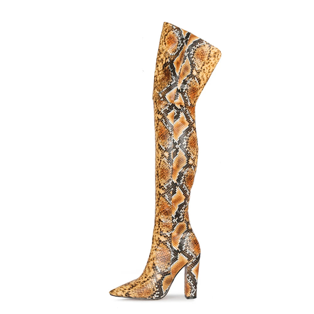DS Designer 798-466 Over The Knee Block Heel Python Pattern Boots