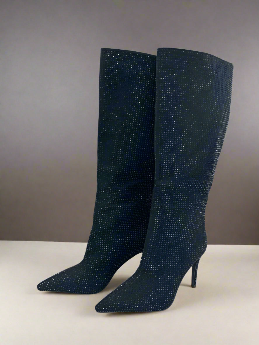 DCDI Crushed Diamonds Studded Knee High Stiletto Boots