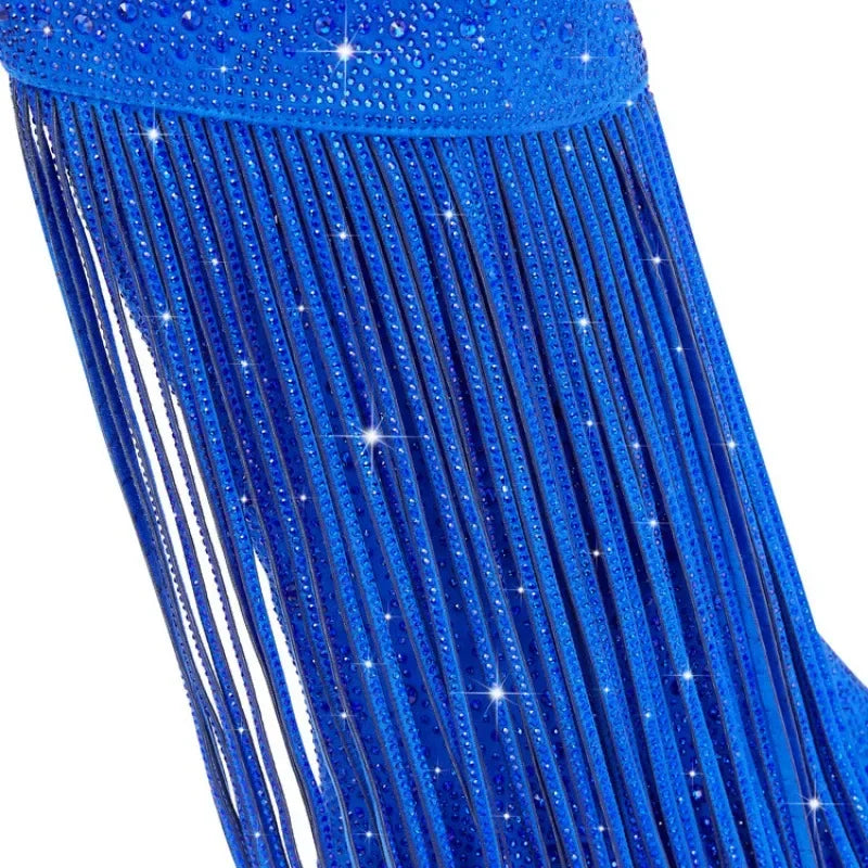 DCDI Pony Luxury Diamond Studded Knee High Fringed Boots