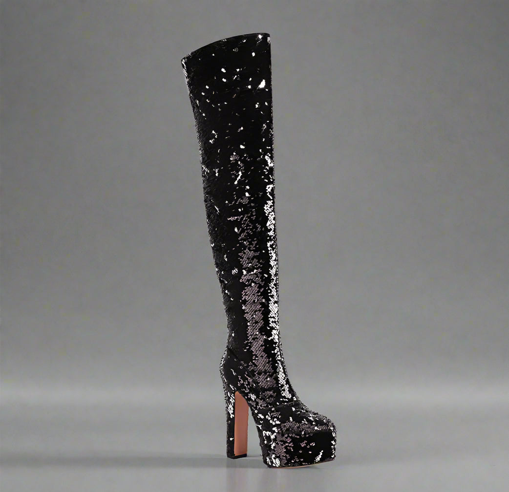 DCDI Shinyei Over The Knee Block Heel Sequined Boots