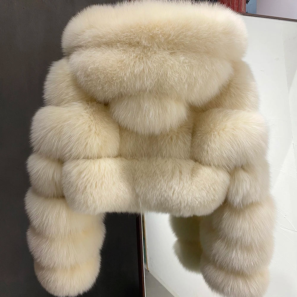 DS Designer 25427 Winter Luxury Hooded Fox Fur Jacket