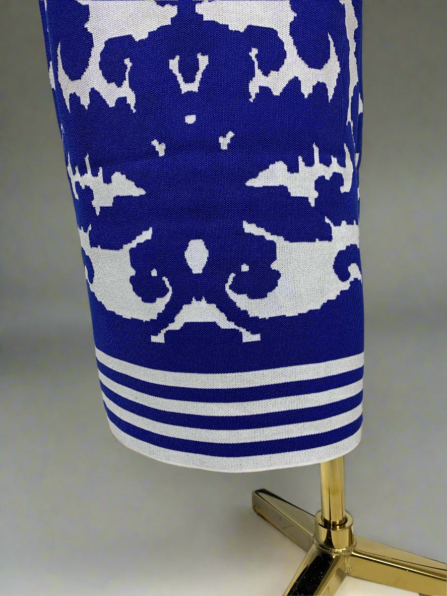 DS Designer 22-444 Blue Jacquard Evening Gown