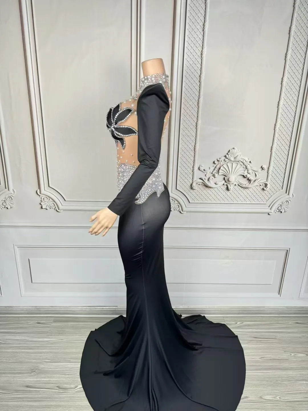 DCDI Magnolias Sparkly Rhinestones Pearls Floor Length Evening Gown