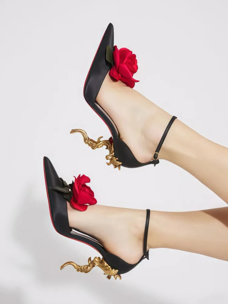 DS Designer Rose Petals Luxury Carved Stilettos