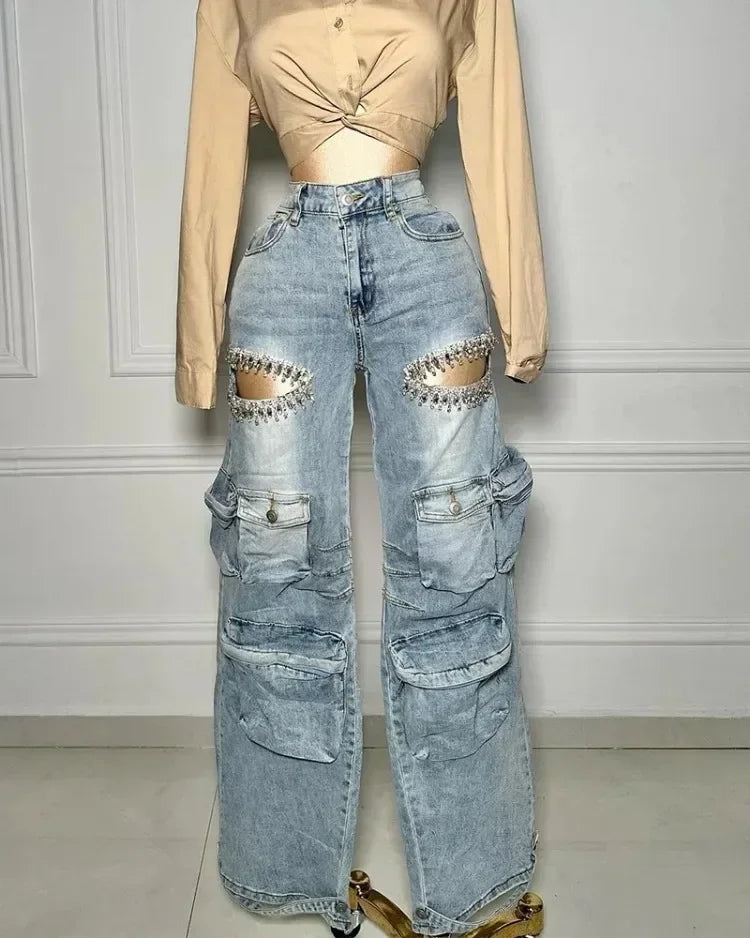 DCDI'S Main Character Cutout Diamonds Cargo Jeans