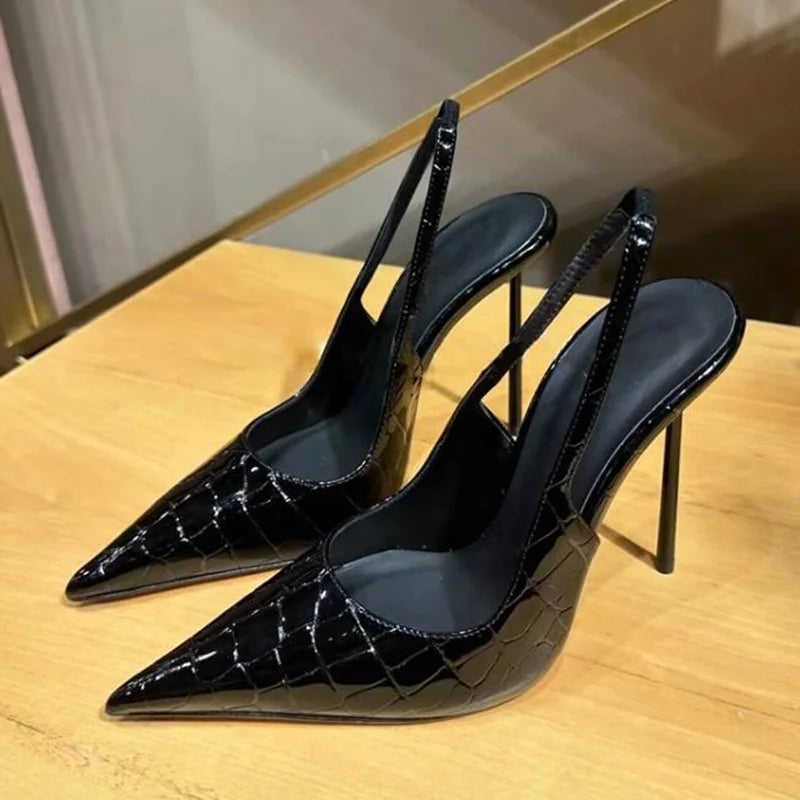 DS Designer Slayer Leather Sling Back Stilettos