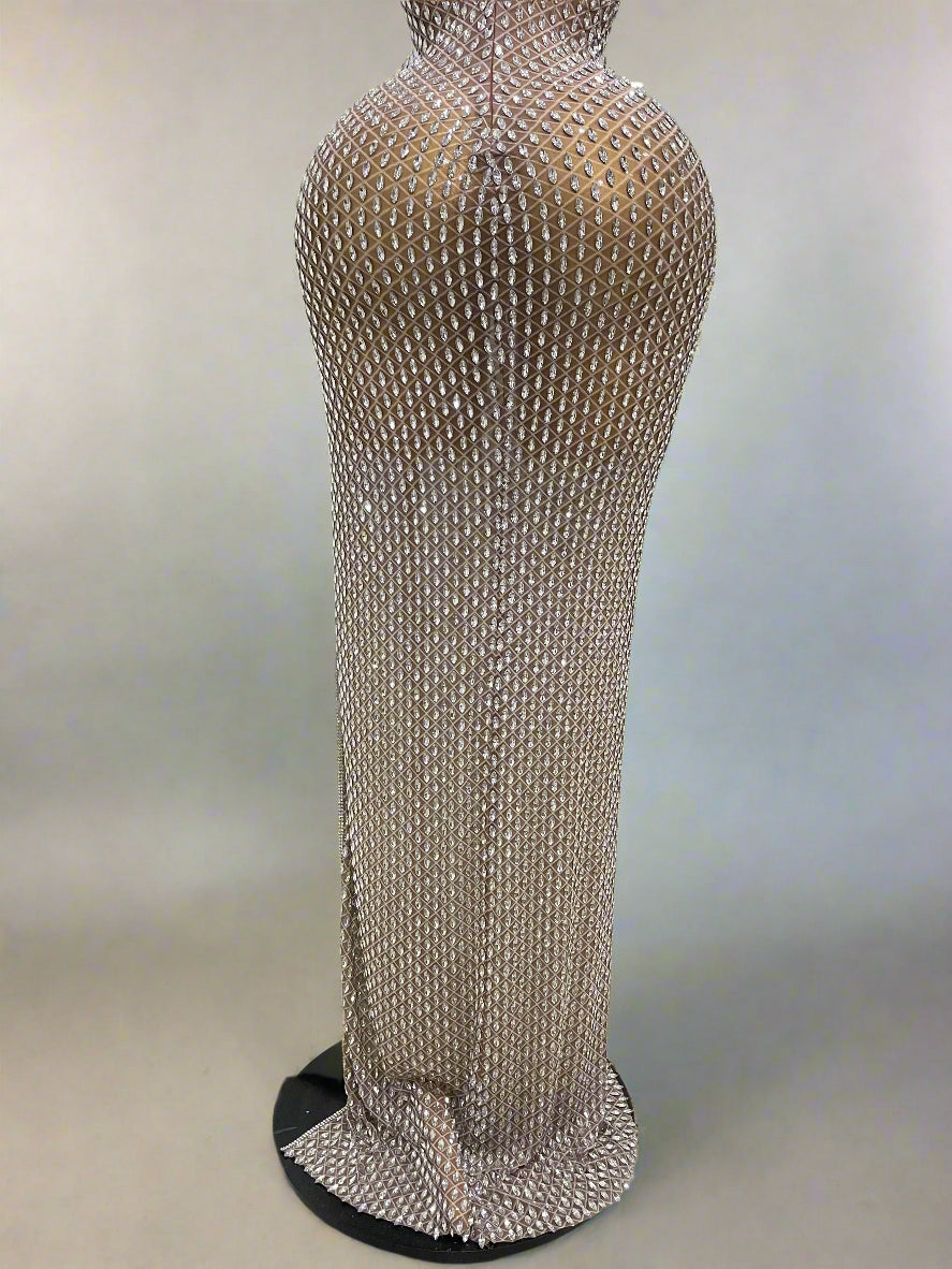 DCDI 888-2025 Luxurious Full Diamond Mesh Transparent Evening Gown