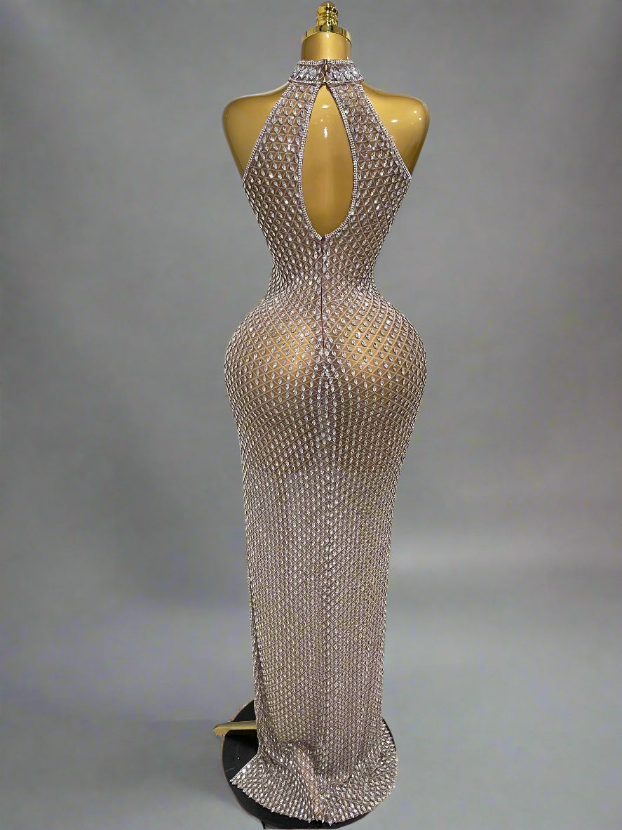 DCDI 888-2025 Luxurious Full Diamond Mesh Transparent Evening Gown