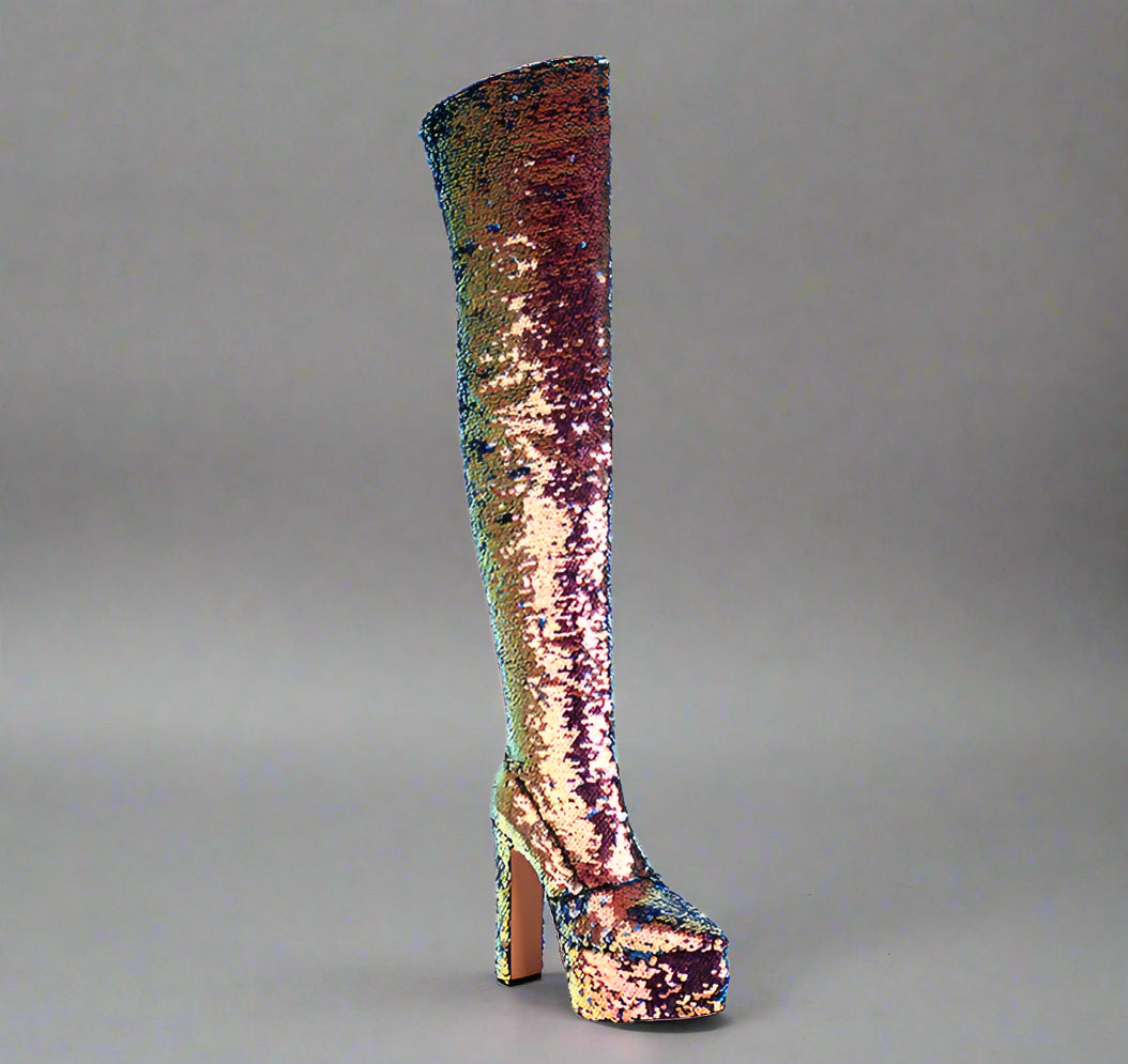 DCDI Shinyei Over The Knee Block Heel Sequined Boots