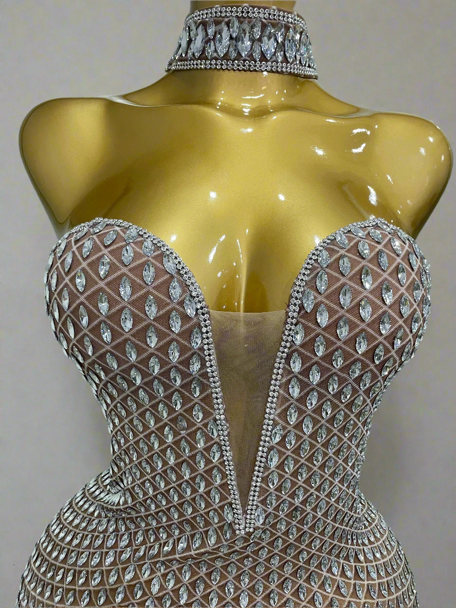 DCDI 888-2025 Luxurious Full Diamond Mesh Transparent Evening Gown