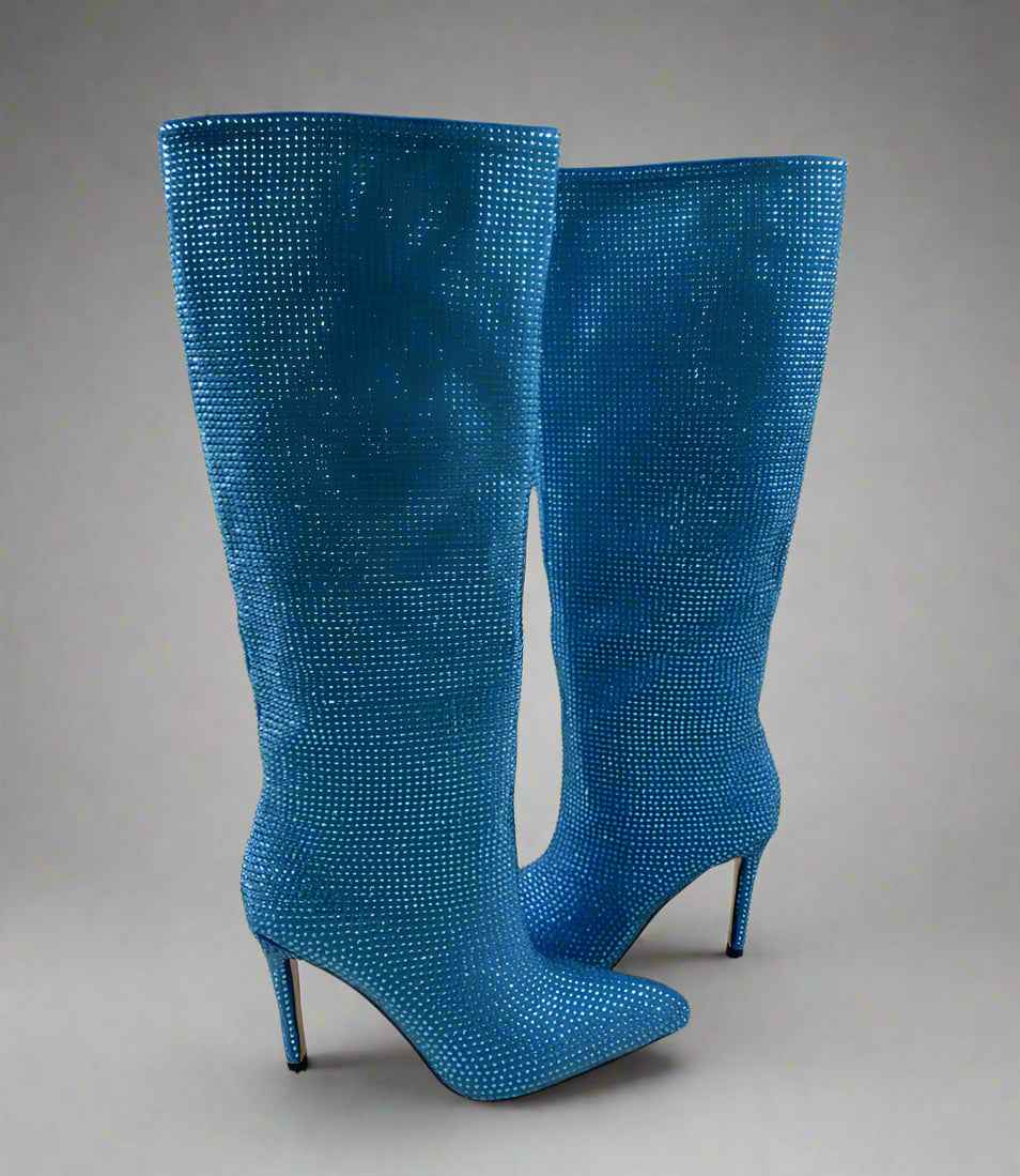 DCDI Crushed Diamonds Studded Knee High Stiletto Boots