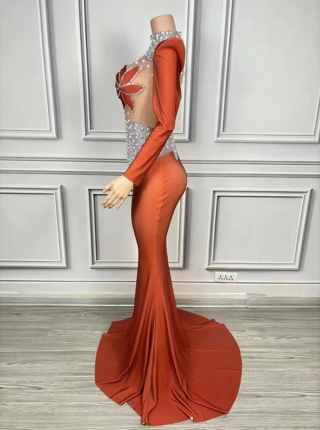 DCDI Magnolias Sparkly Rhinestones Pearls Floor Length Evening Gown