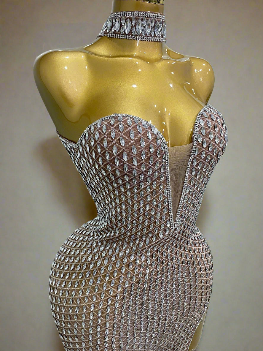 DCDI 888-2025 Luxurious Full Diamond Mesh Transparent Evening Gown