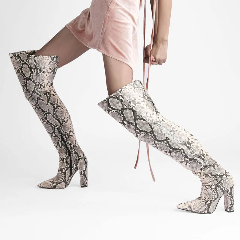 DS Designer 798-466 Over The Knee Block Heel Python Pattern Boots