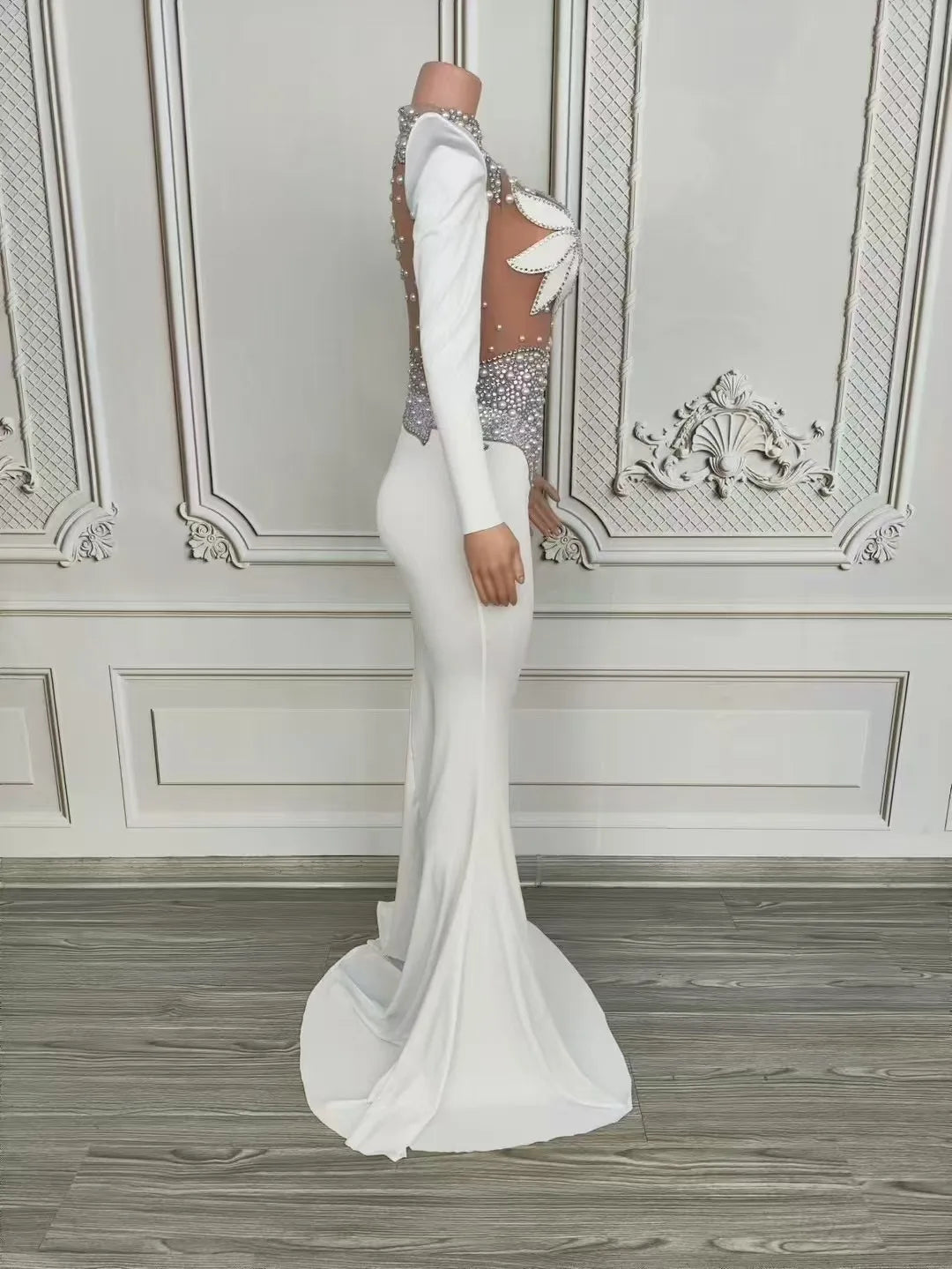 DCDI Magnolias Sparkly Rhinestones Pearls Floor Length Evening Gown