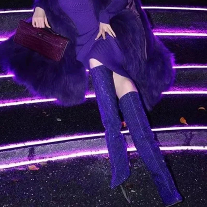 DCDI Crushed Diamonds Studded Knee High Stiletto Boots