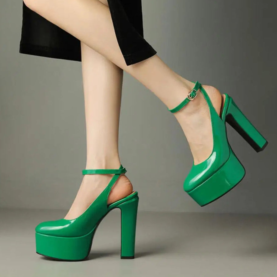 DS Designer Cairo Luxury Slingback Platform Chunky Pumps