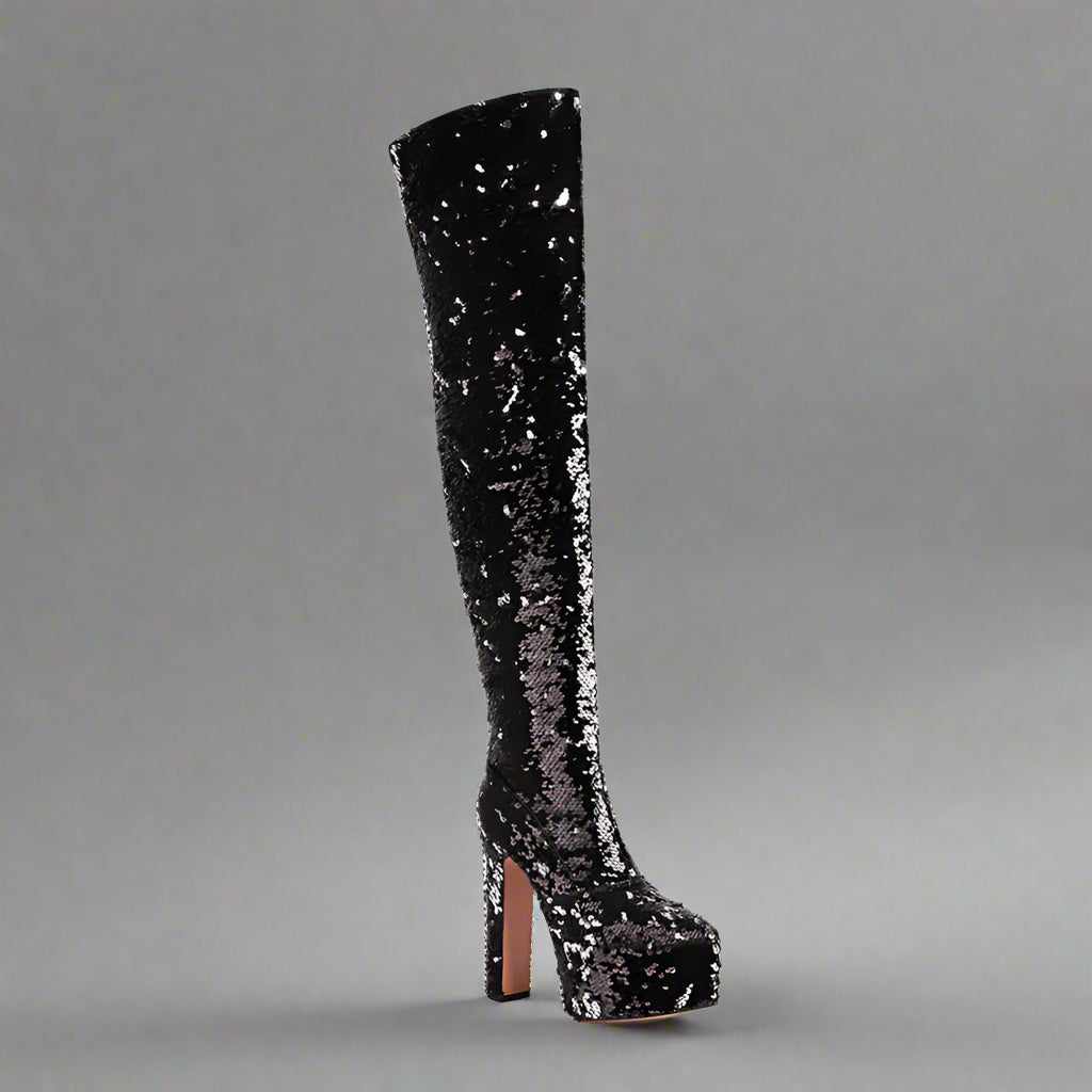 DCDI Shinyei Over The Knee Block Heel Sequined Boots