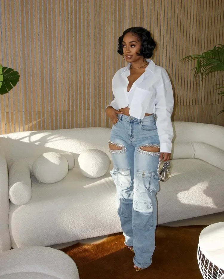 DCDI'S Main Character Cutout Diamonds Cargo Jeans