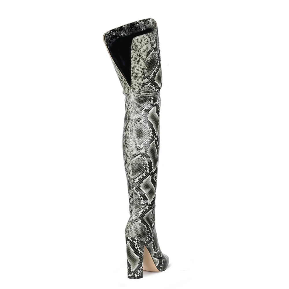 DS Designer 798-466 Over The Knee Block Heel Python Pattern Boots