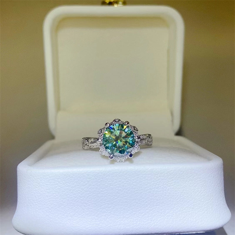 DCDI Epiphany 2 Carat Turquoise Moissanite 925 Sterling Silver Ring