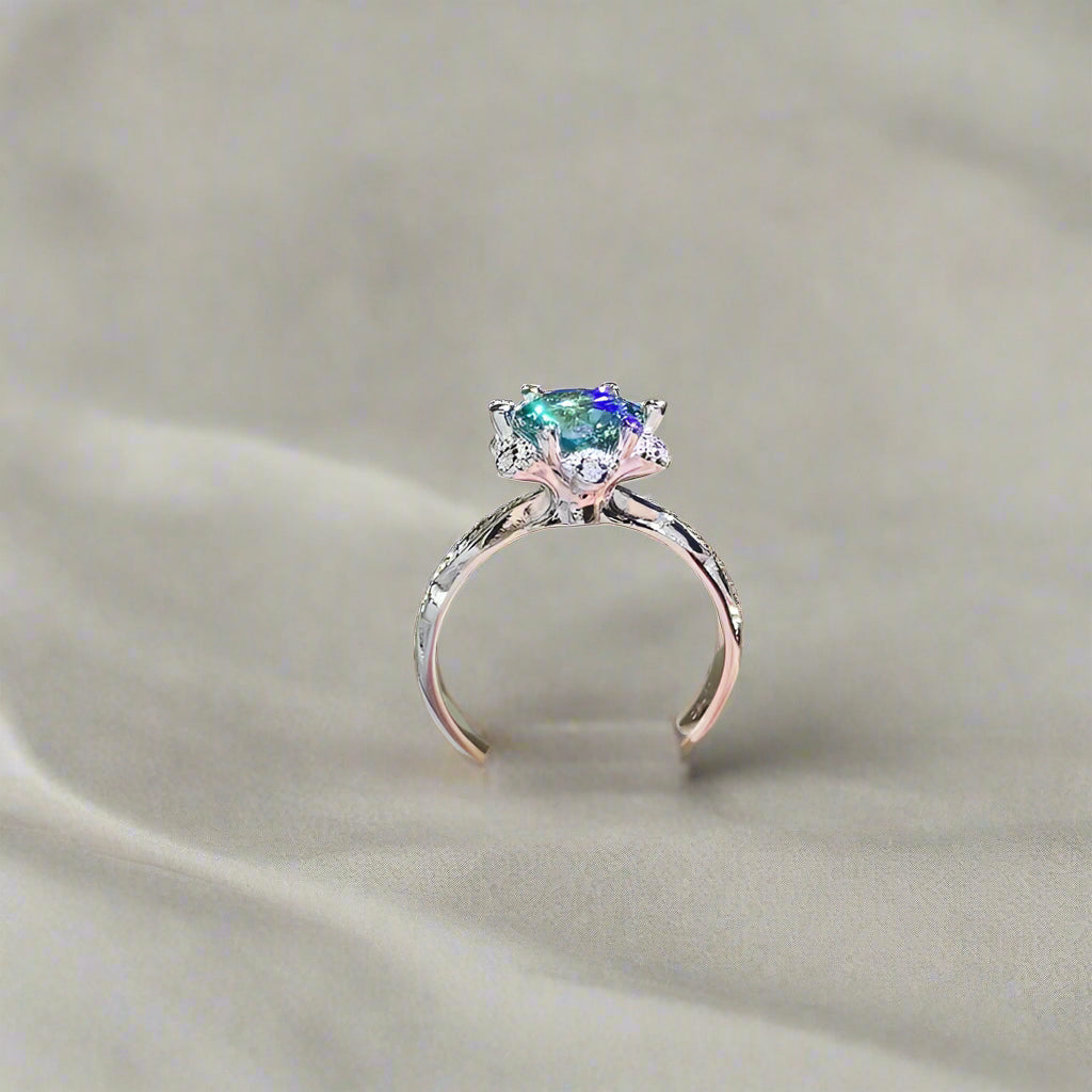 DCDI Epiphany 2 Carat Turquoise Moissanite 925 Sterling Silver Ring