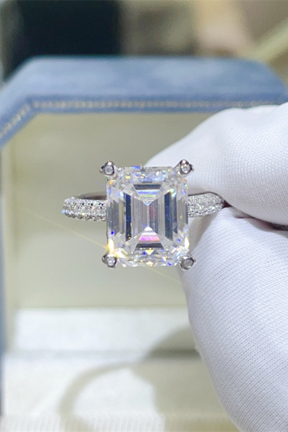 DCDI 5 Carat Emerald Cut Moissanite 925 Sterling Silver Ring