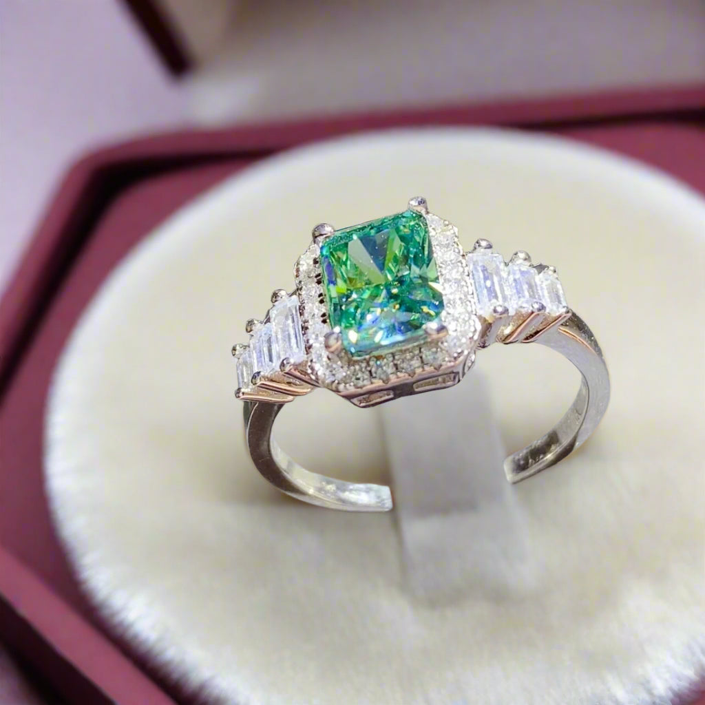 DCDI 2 Carat Green Moss Moissanite 925 Sterling Silver Ring