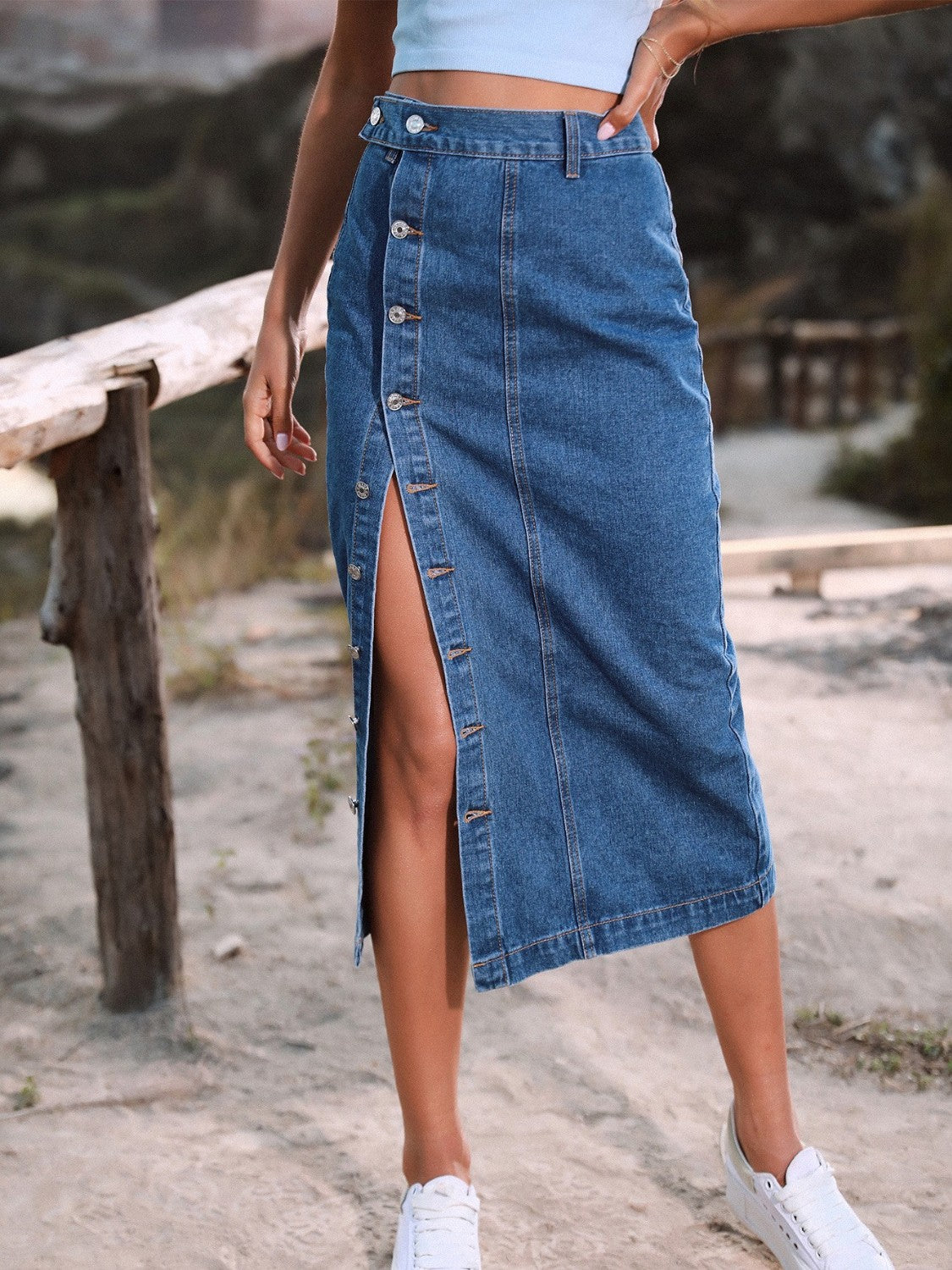 DS Designer 627-424 Button Down Premium Denim Skirt