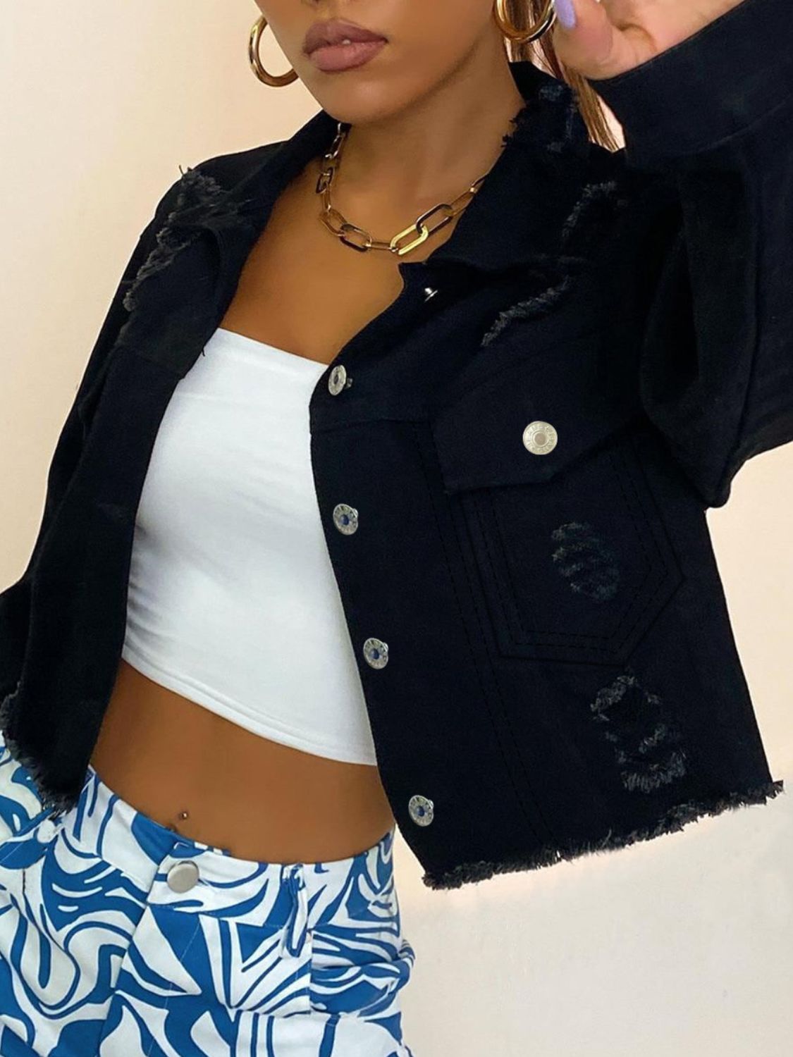 DS Designer Blackout Distressed Premium Denim Jacket