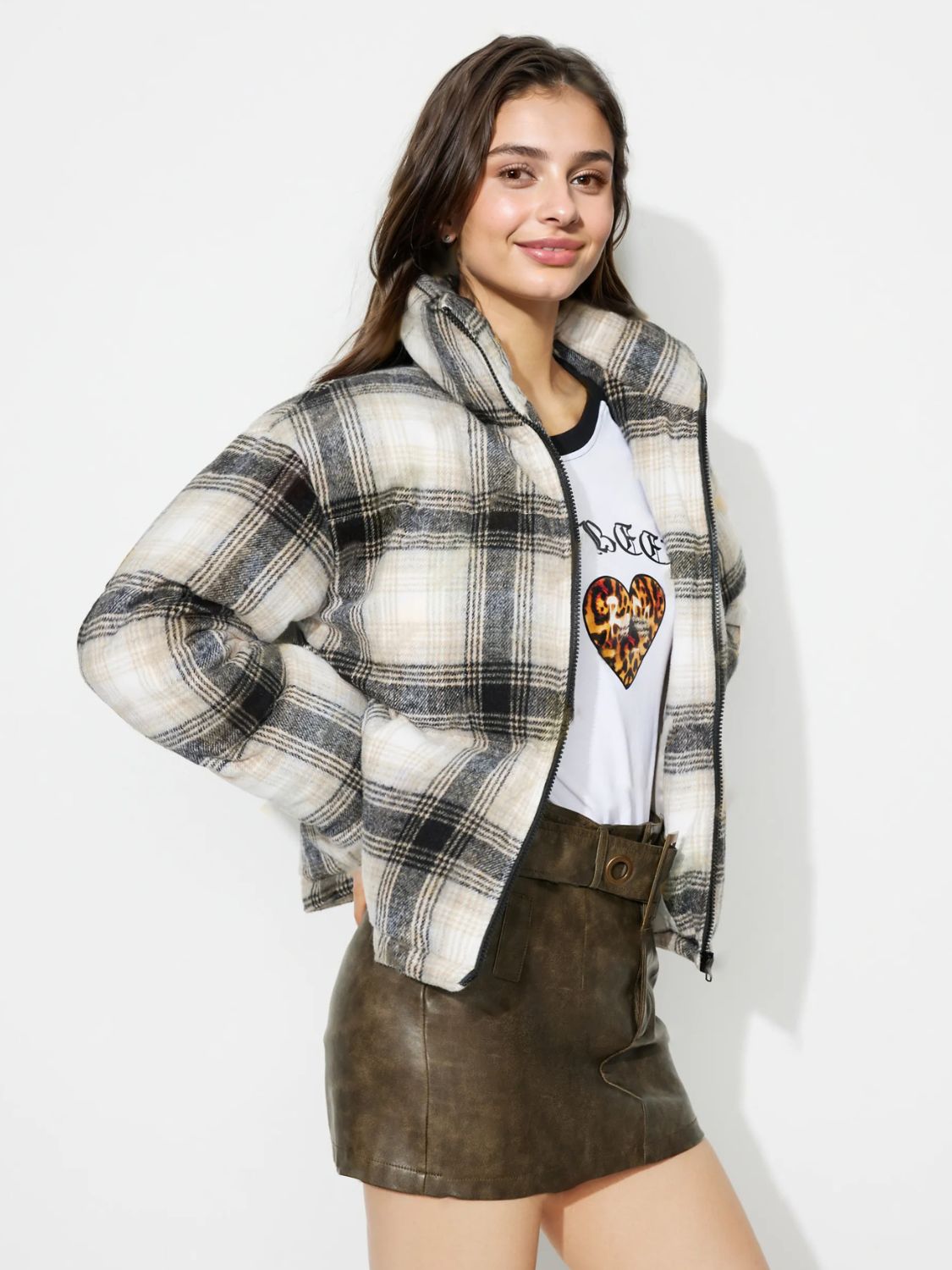 DS Designer 54-78 Plaid Zip Up Long Sleeve Jacket