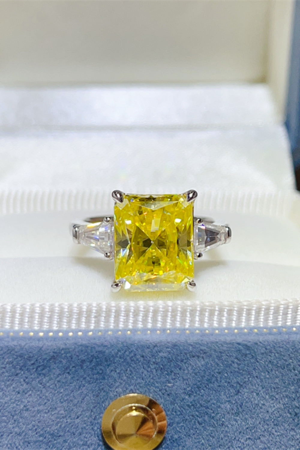 DCDI 5 Carat Emerald Cut Canary Yellow Moissanite 925SS Ring