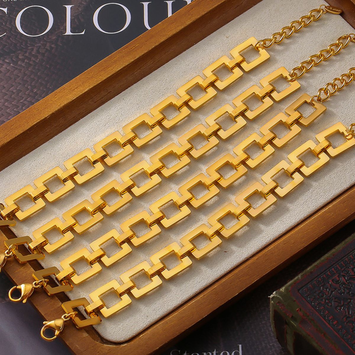 DCDI 18k Gold Plated Titanium Steel Square Link Chain Bracelet