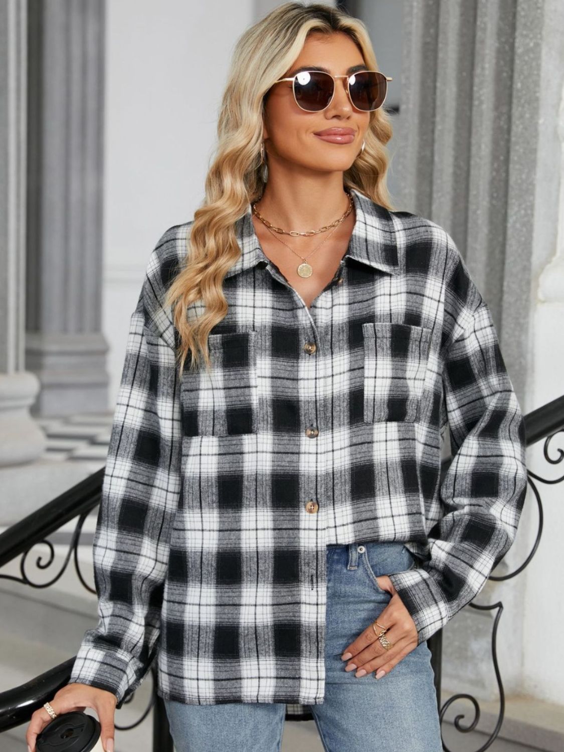 DS Designer 21-12 Plaid Collared Neck Long Sleeve Shirt
