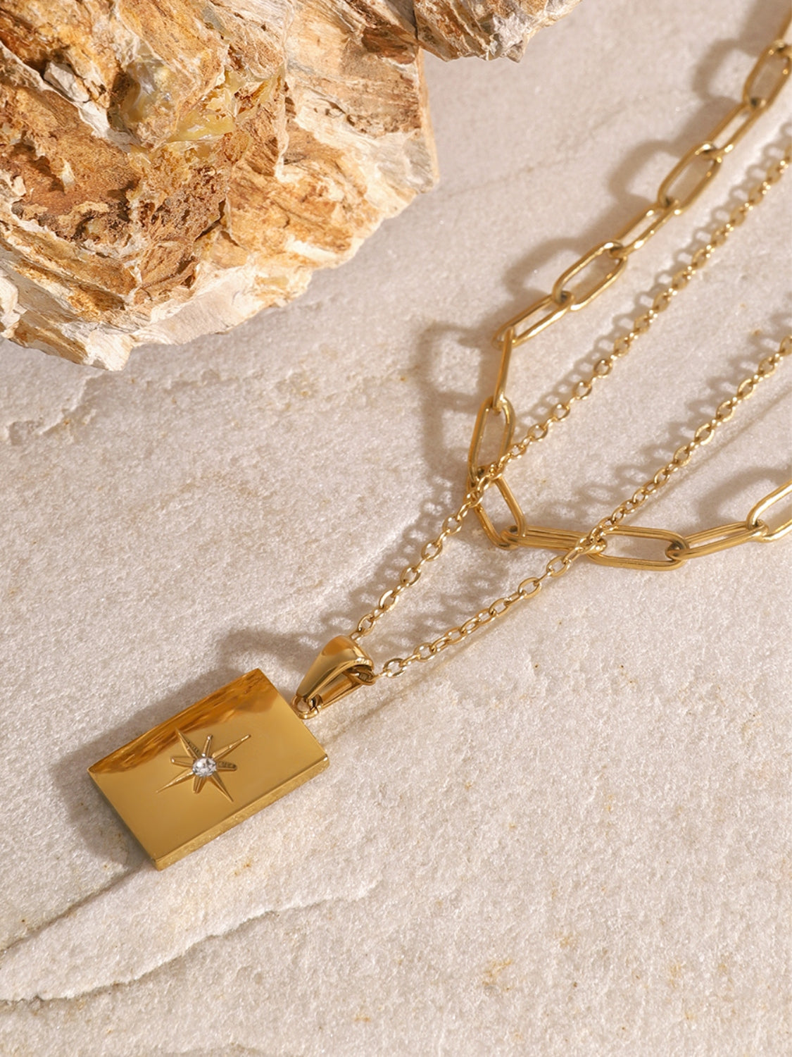 DCDI 18K Gold-Plated Stainless Steel Double-Layered Protection Shield Necklace