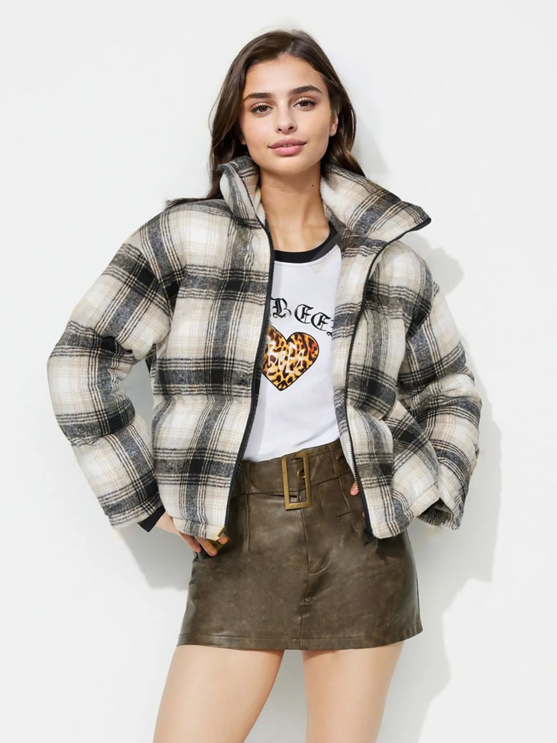 DS Designer 54-78 Plaid Zip Up Long Sleeve Jacket