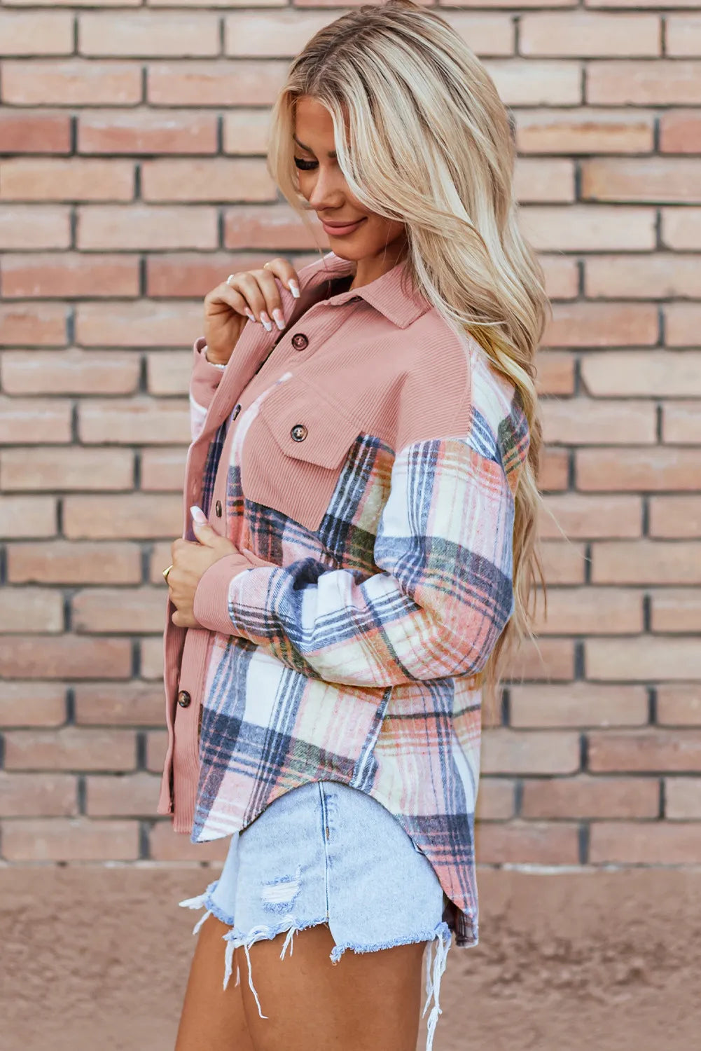DS Designer 72-81 Plaid Button Up Long Sleeve Shacket