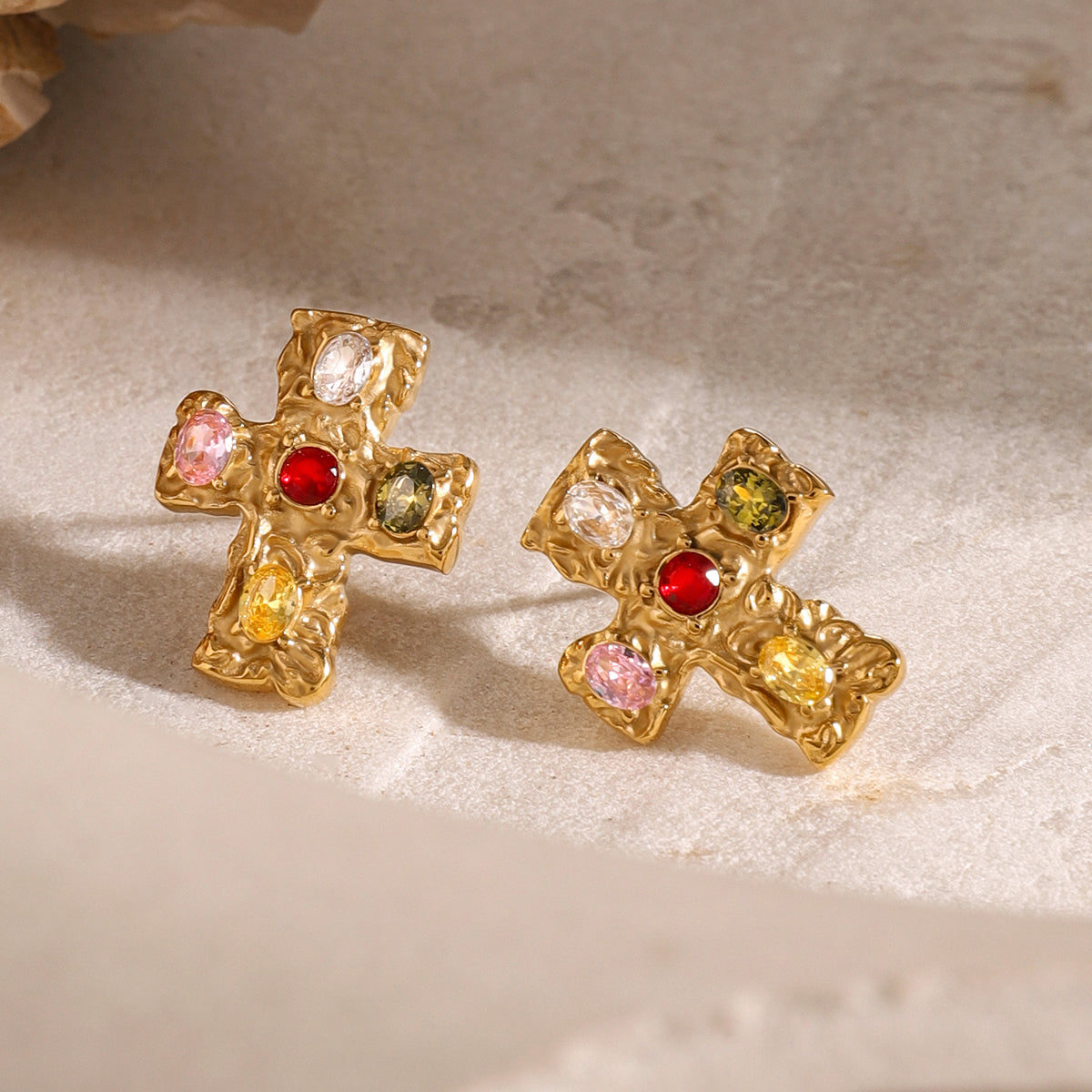 DCDI 18K Gold-Plated Zircon Cross Earrings