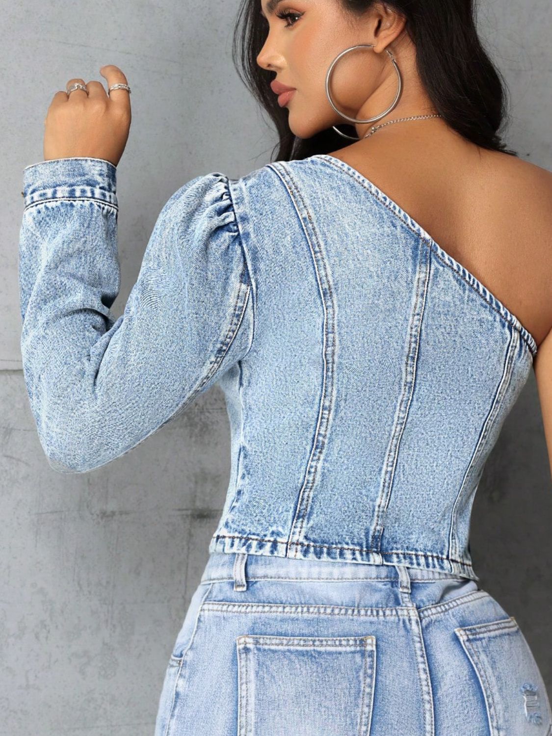 DS Designer 7926 Premium Denim Long Sleeve Cold Shoulder Top