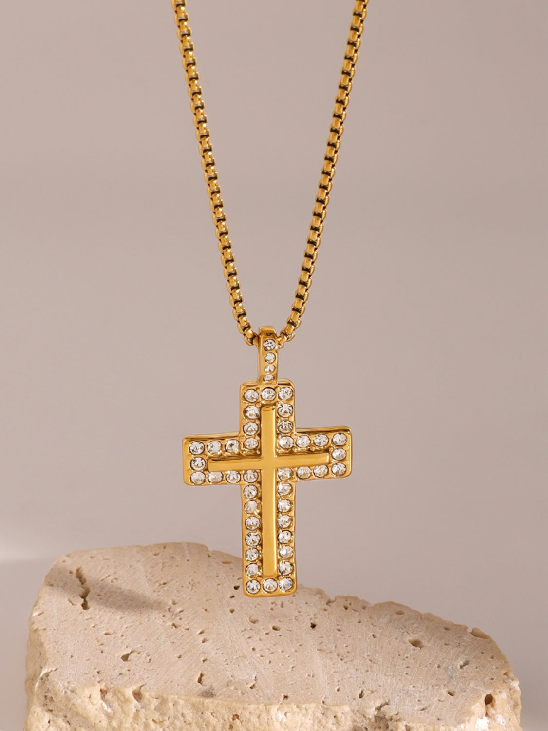 DCDI 18K Gold-Plated Inlaid Zircon Bypass Cross Necklace