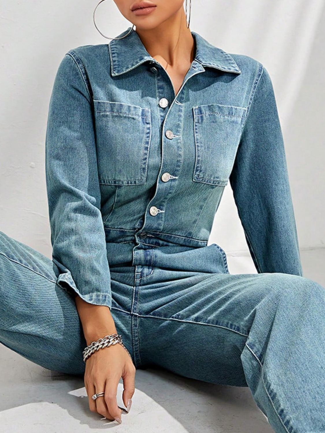 DS Designer 568-7625 Premium Denim Straight Leg Jumpsuit