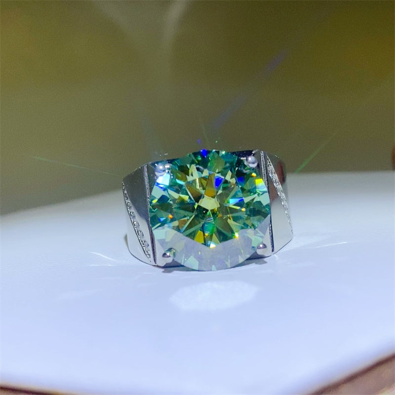 DCDI 10 Carat Green Sea Moissanite 925 Sterling Silver Signet Ring