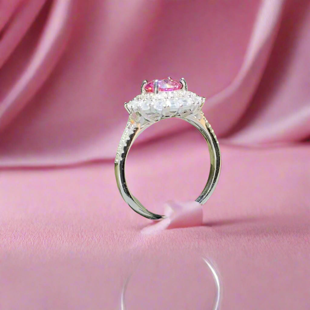 DCDI Pink Passion 1 Carat Moissanite Zircon 925 Sterling Silver Ring