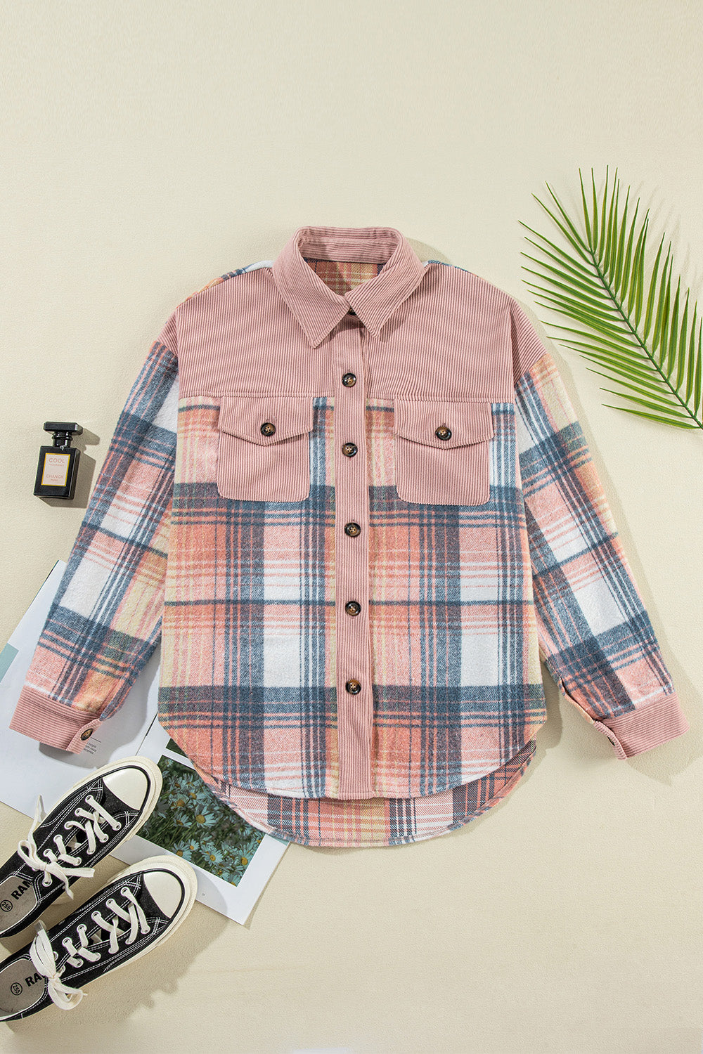 DS Designer 72-81 Plaid Button Up Long Sleeve Shacket